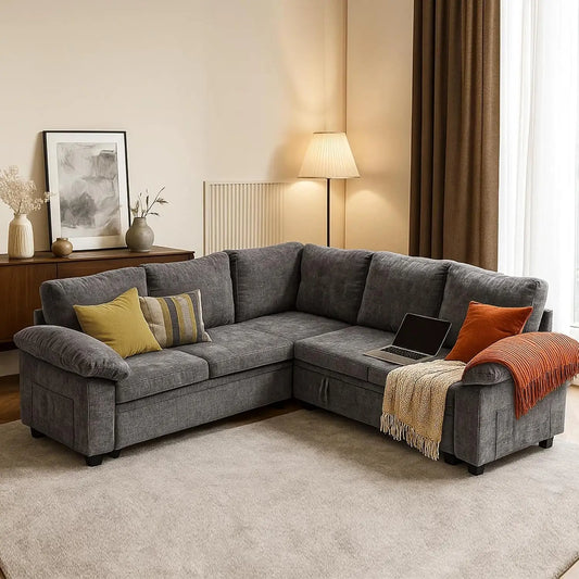 Sectional Sofa with Pull Out Bed & Storage