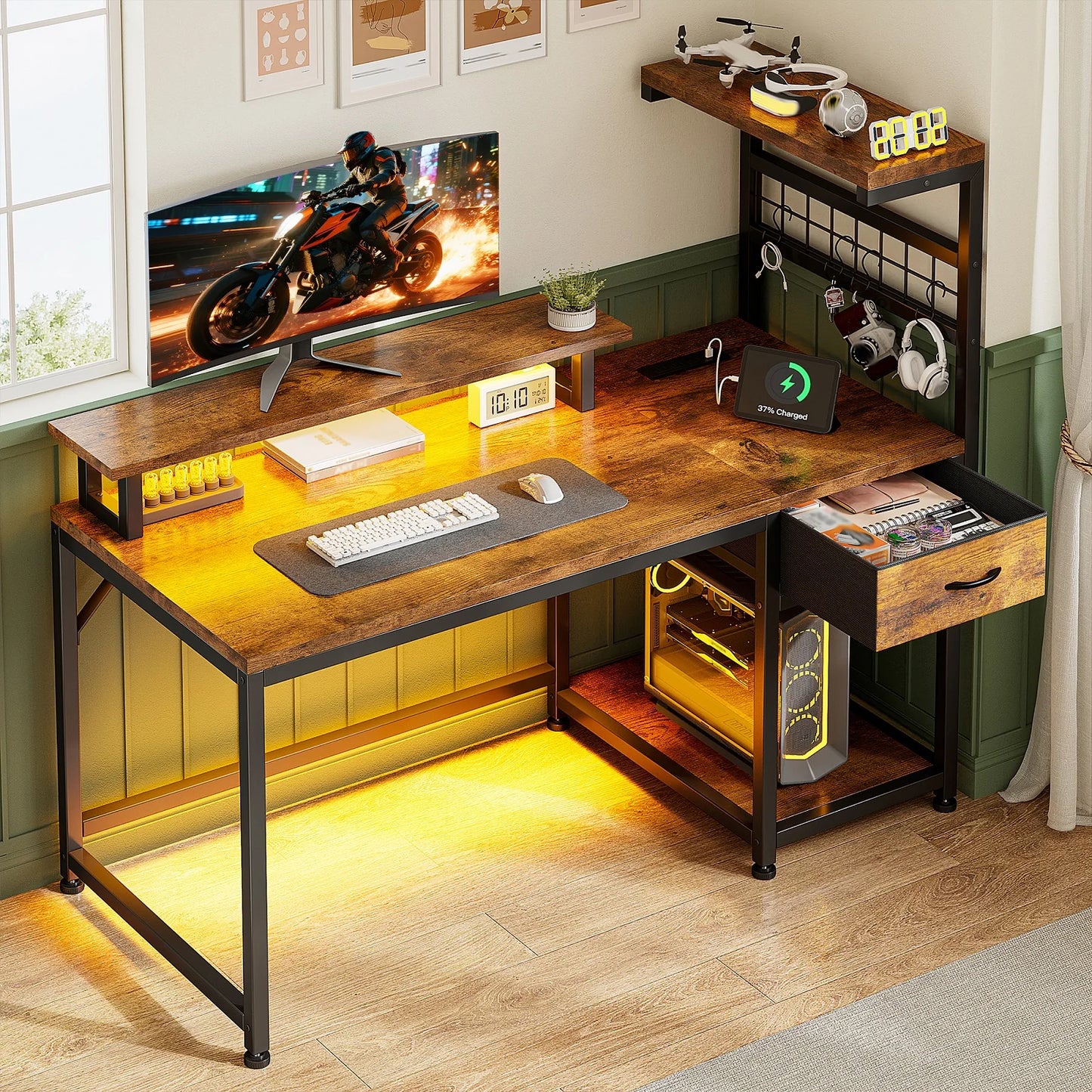 40"Gaming Computer Desk with Power Outlets