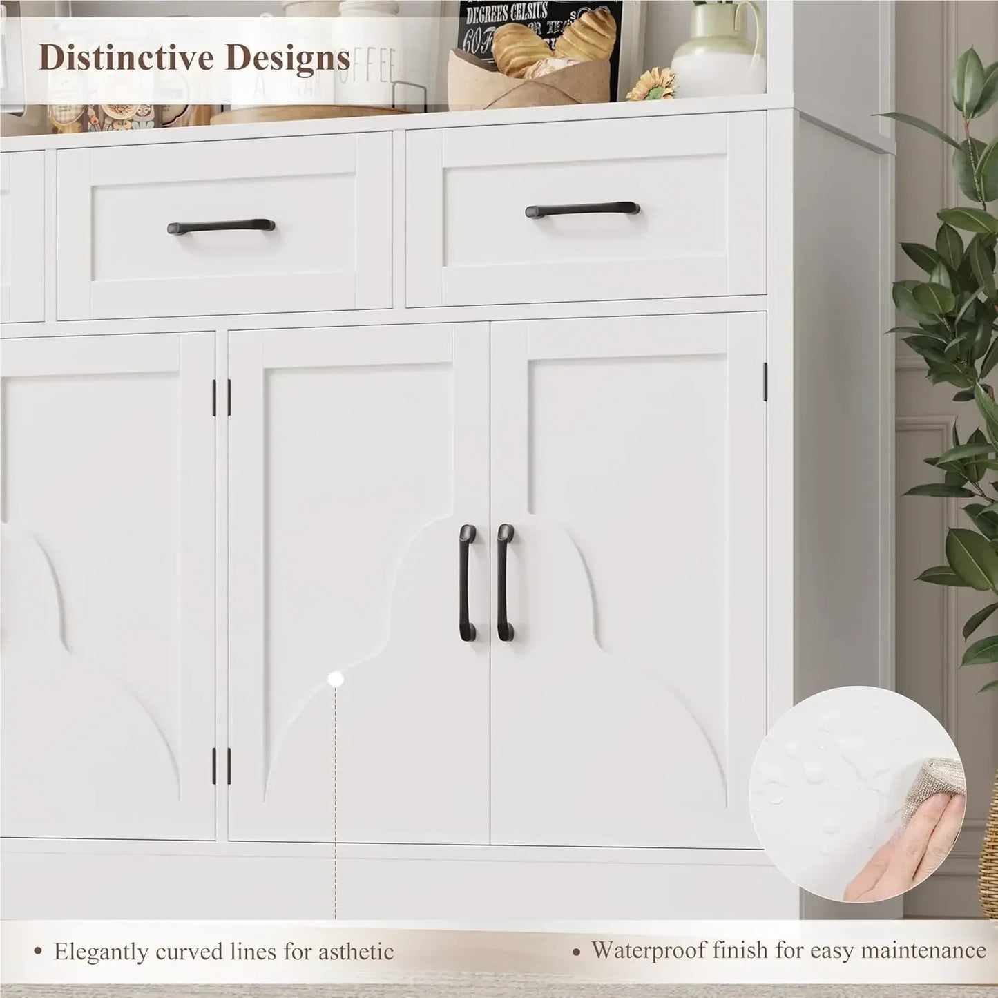 55“ Wide Kitchen Hutch Cabinet with Storage Drawers