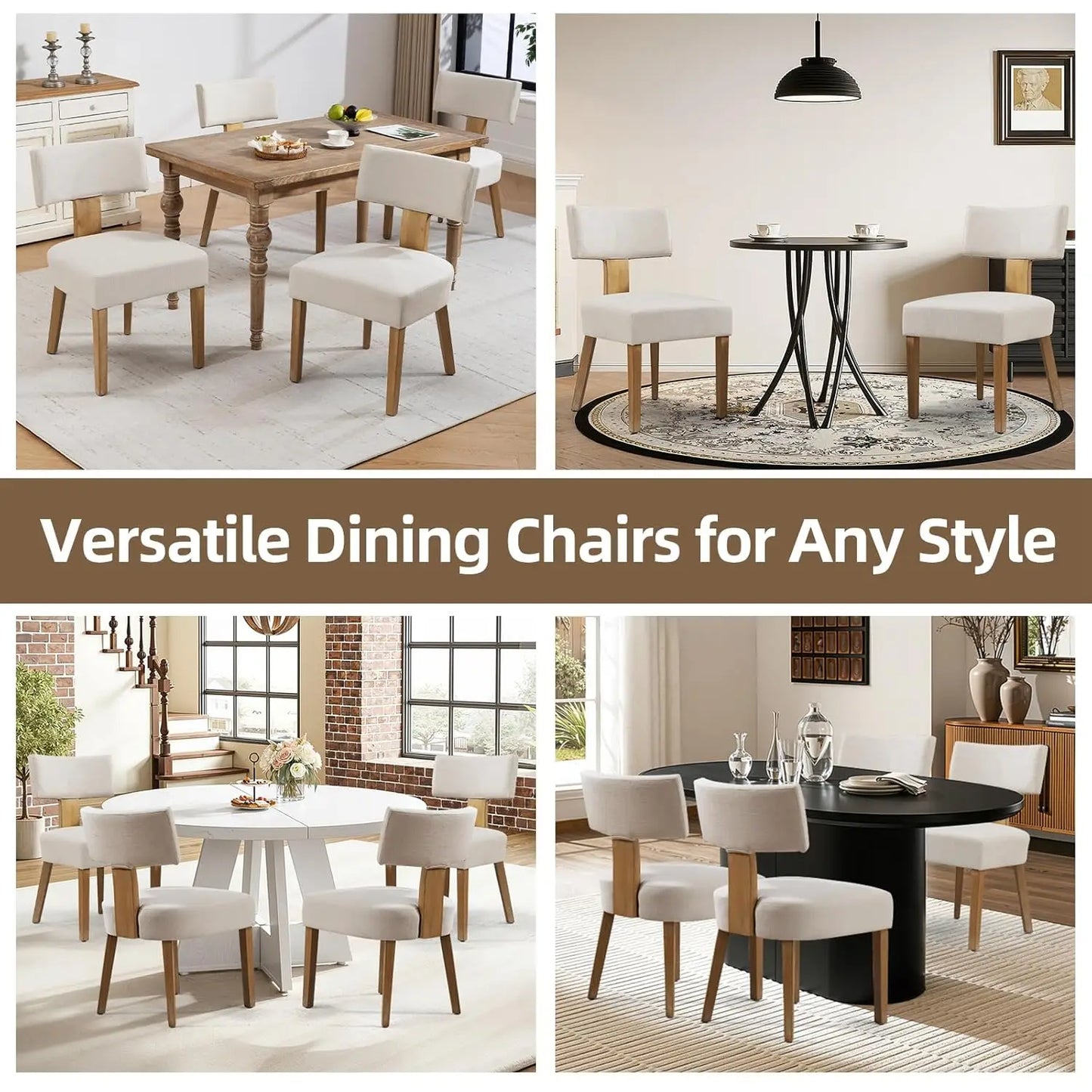 6 Fabric Upholstered Wood Kitchen Chairs Set