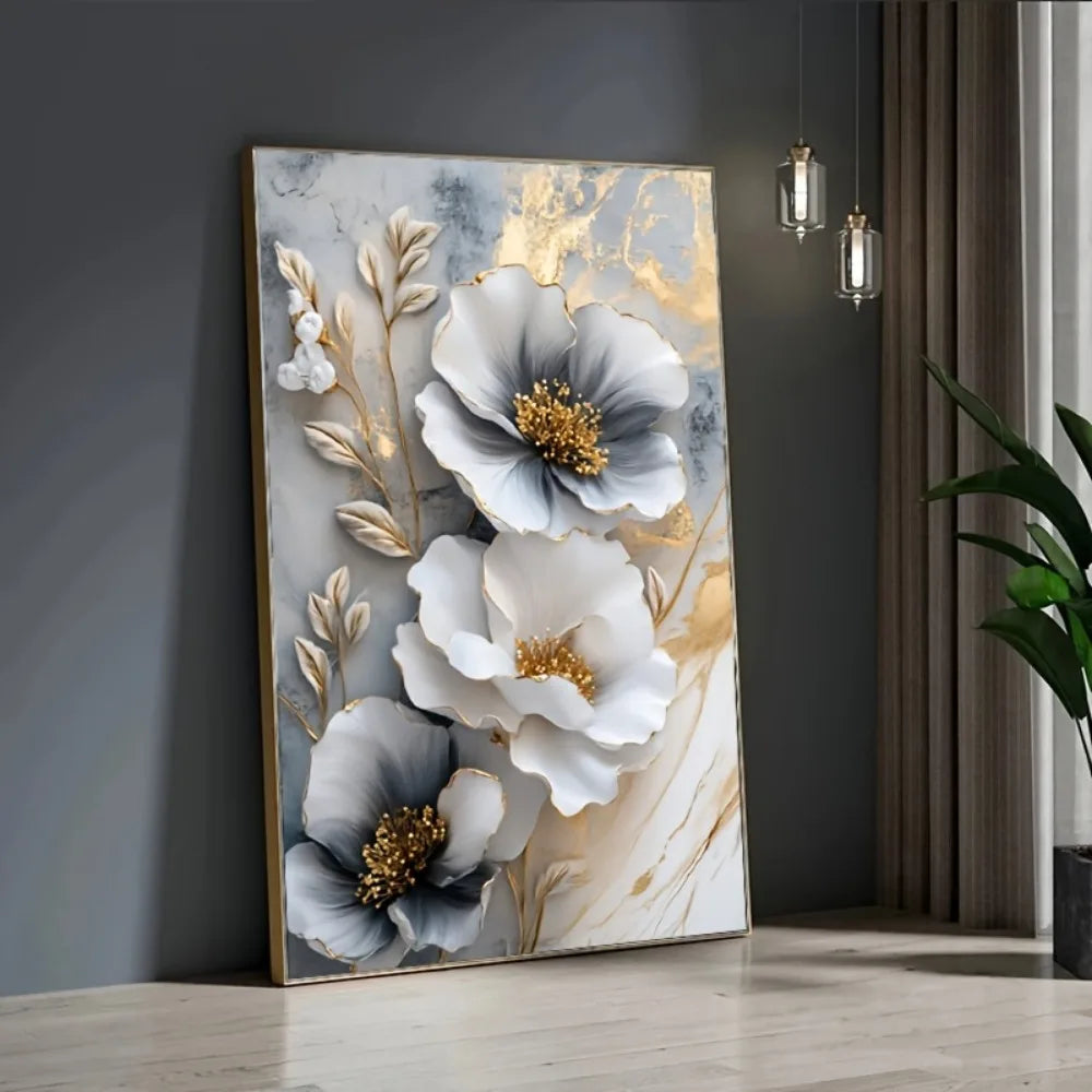 Canvas mural, framed 3D floral painting