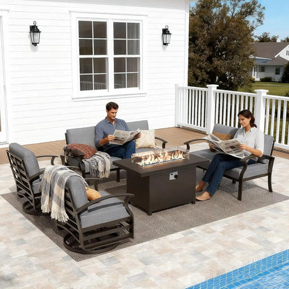 Aluminum Patio Furniture Set with Fire Pit Table