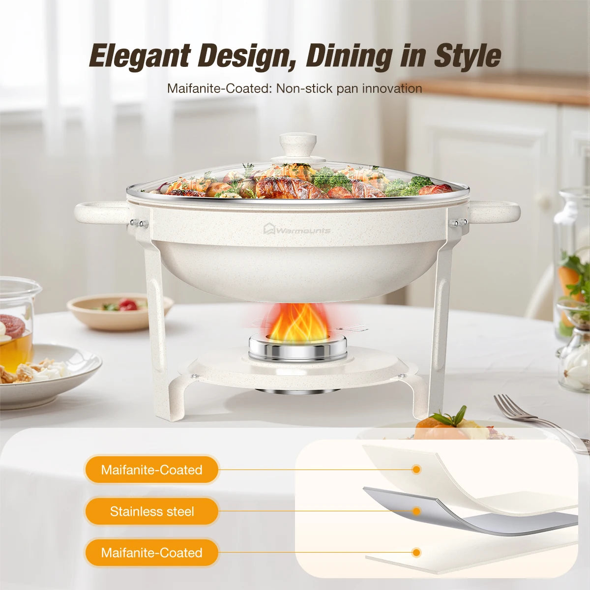 2/4Pack 5QT Fully Coated Round Chafing Dishes