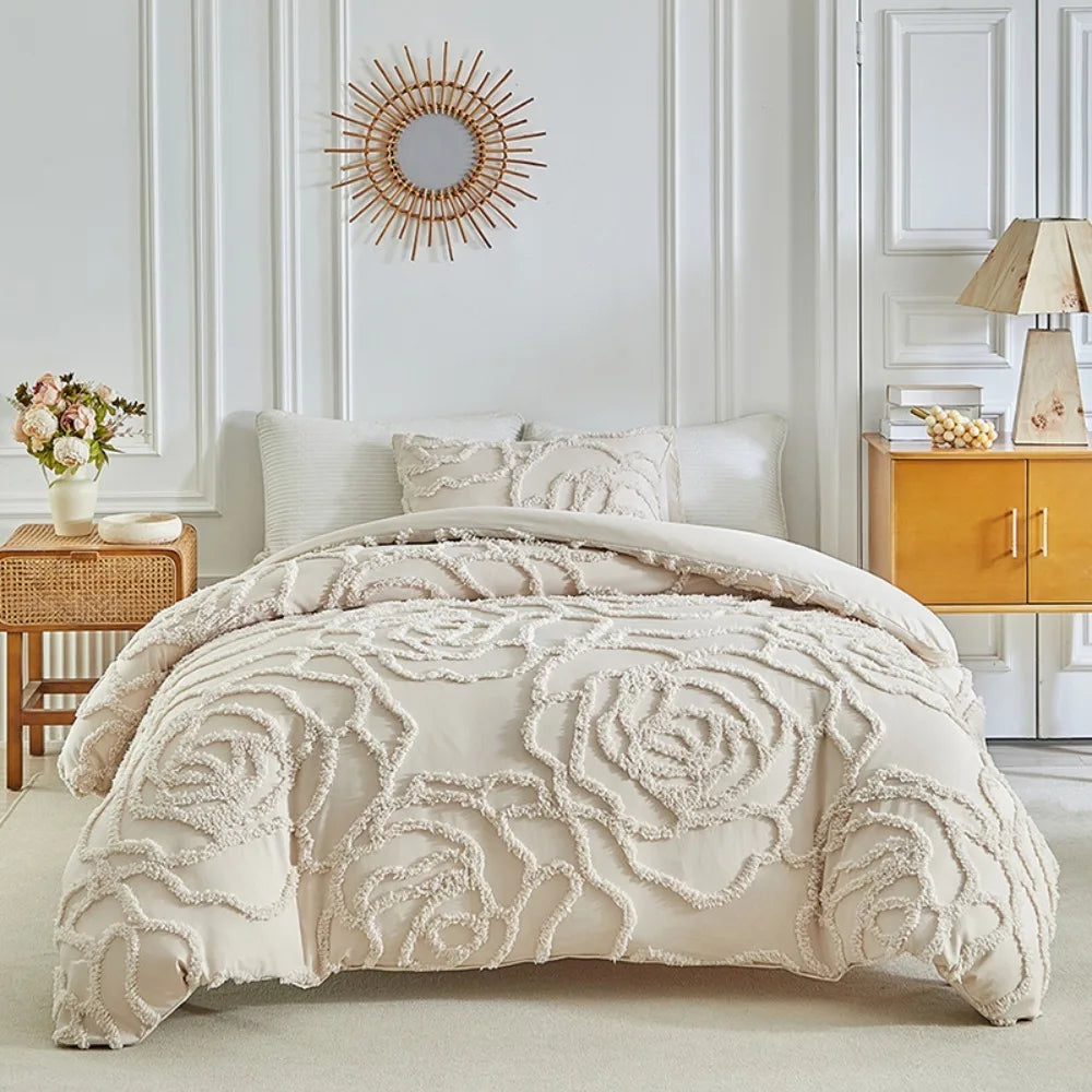 3D Rose Floral Tufted Duvet Set