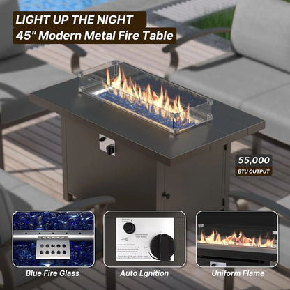 Aluminum Patio Furniture Set with Fire Pit Table