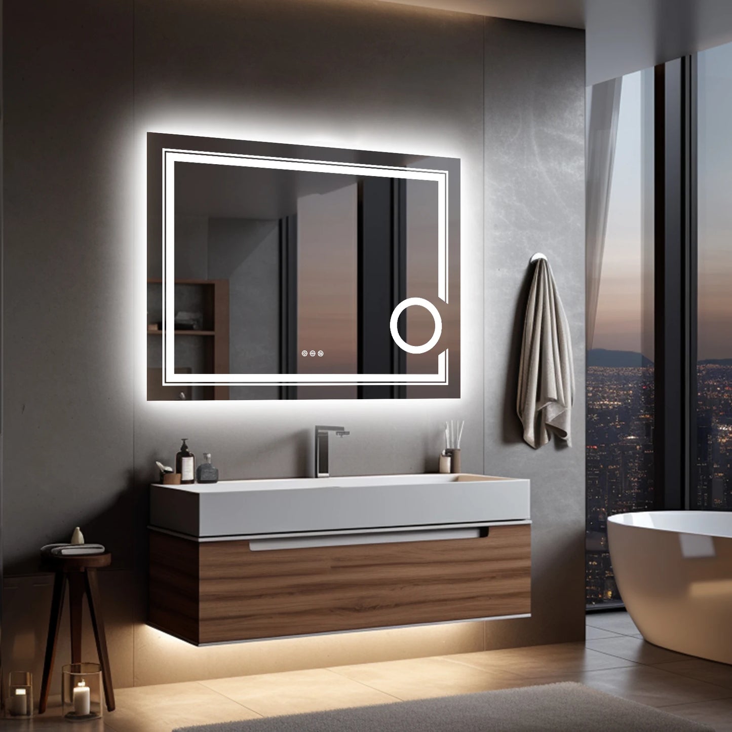 Lighted Smart Bathroom Mirror, 3X Magnifier, Anti-Fog
