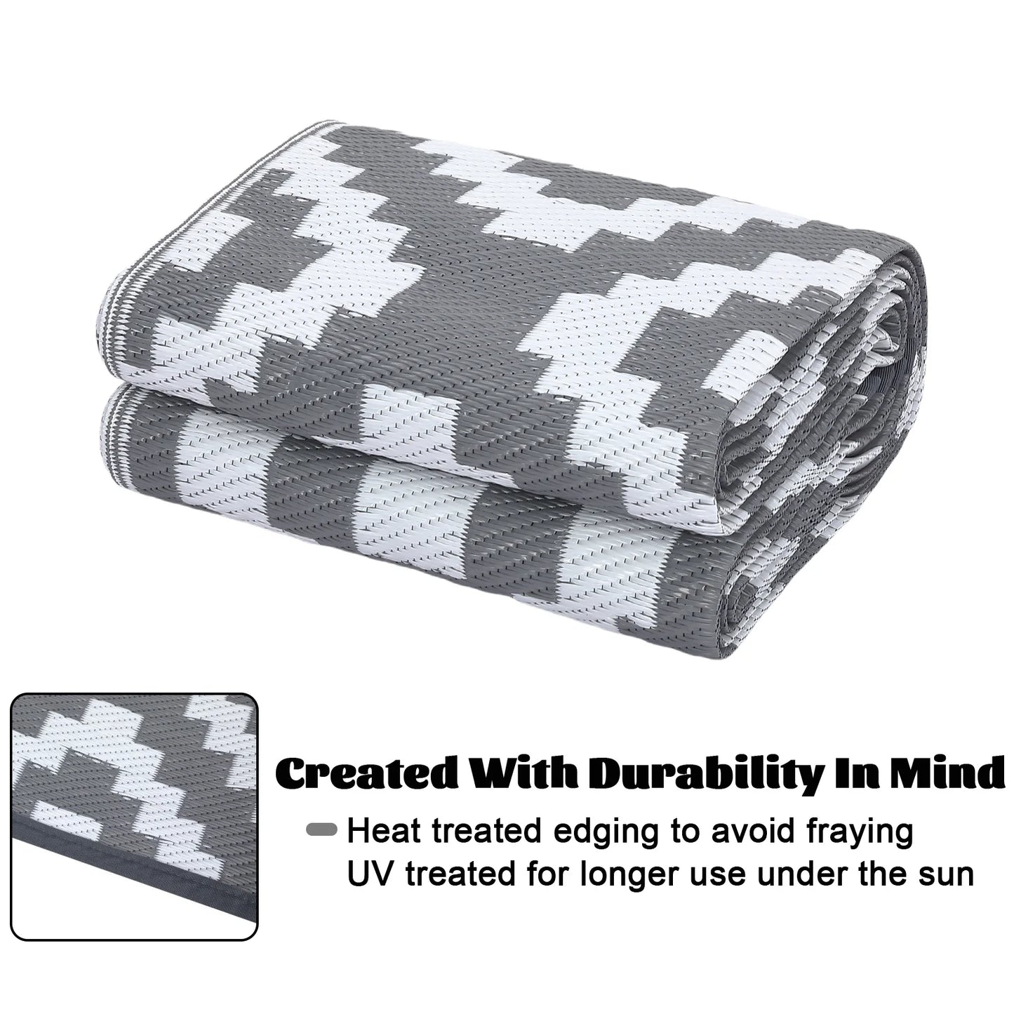 Outdoor Plastic Straw Rug, Waterproof, Reversible