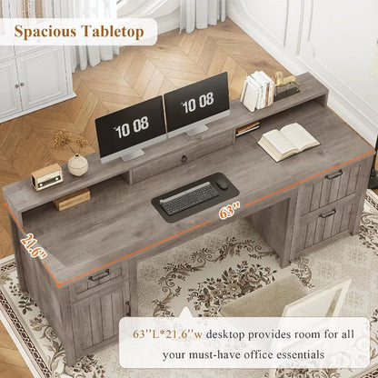 Executive Wood Computer Desk With Drawers And Storage