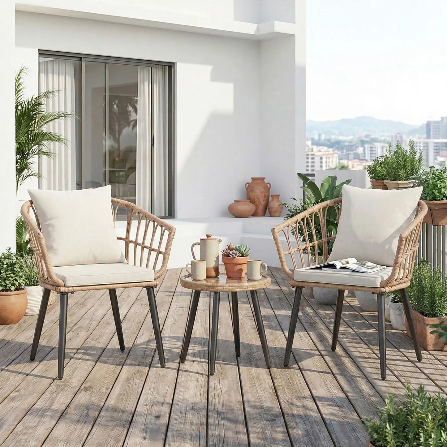 JHK 3 Pieces Wicker Patio Outdoor Chairs and Table