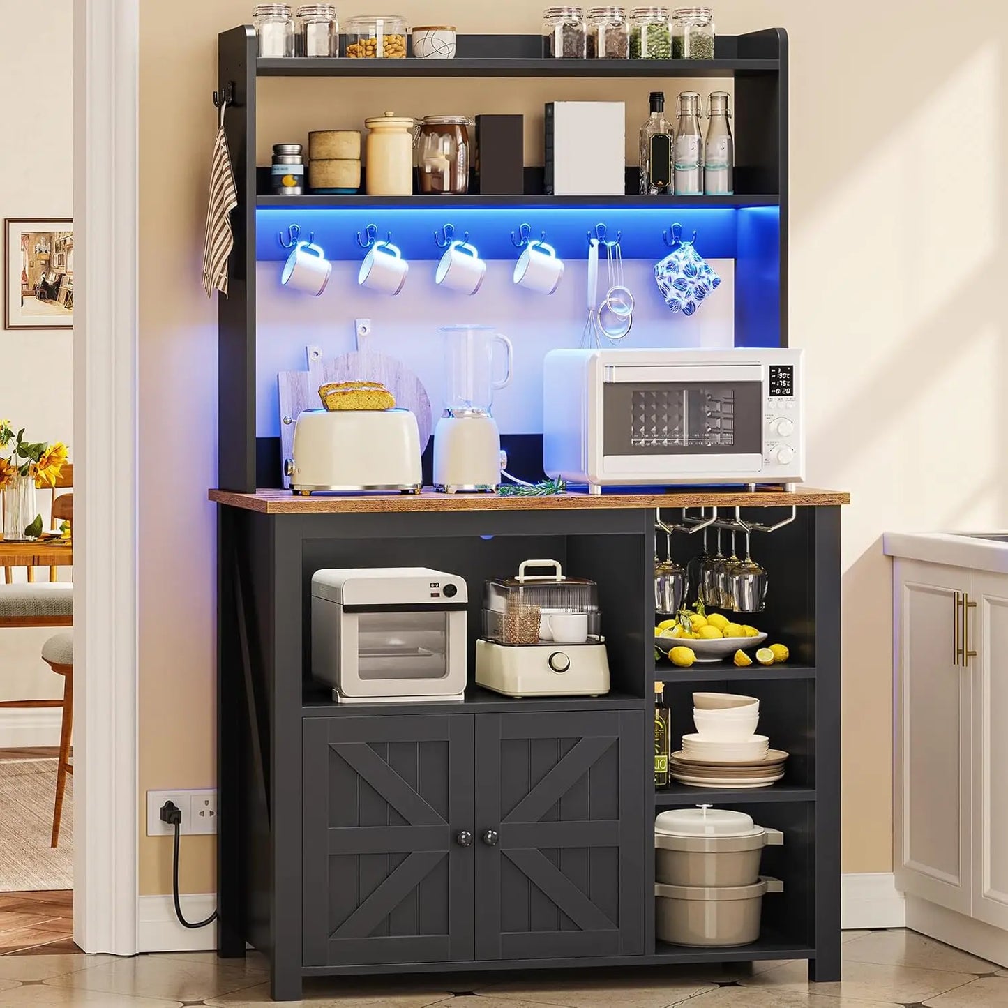Bakers Rack with Power Outlet and Storage