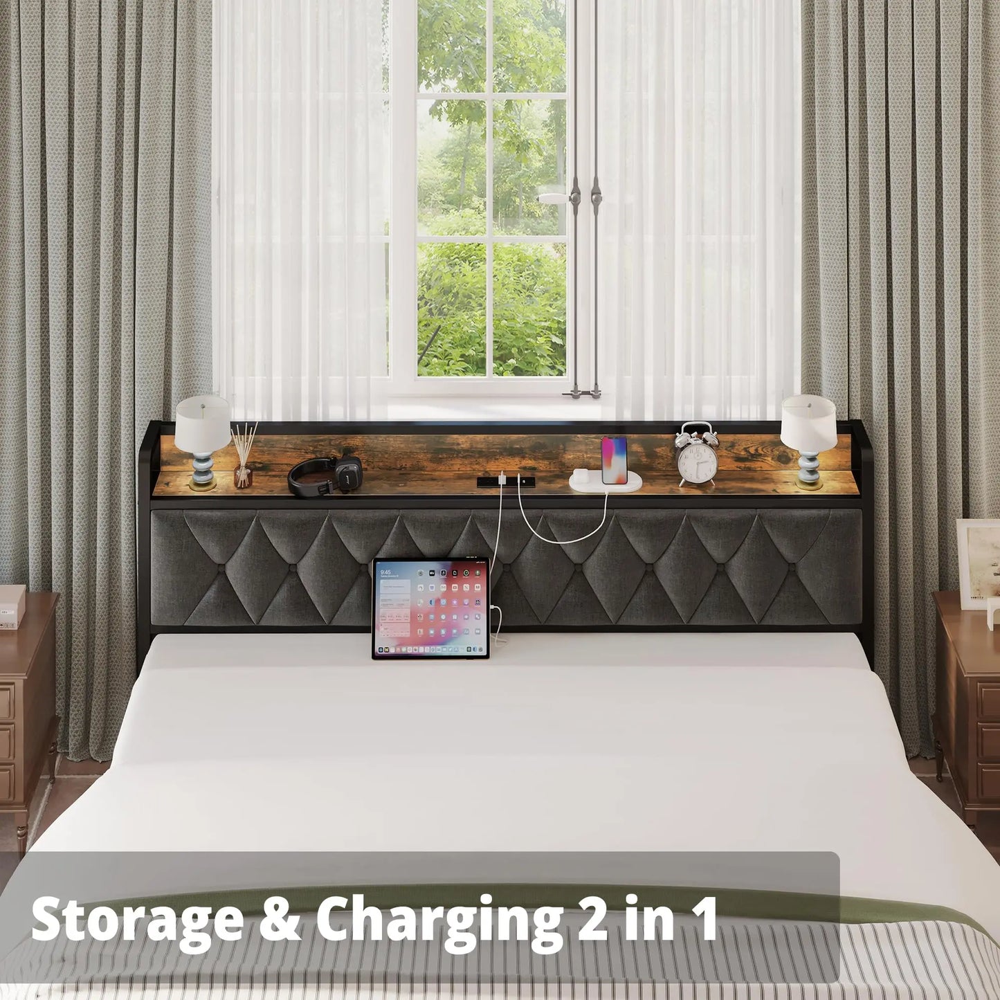 Twin/TwinXL/Full/Queen/King/CaliforniaKing Bed Frames, Storage Headboard