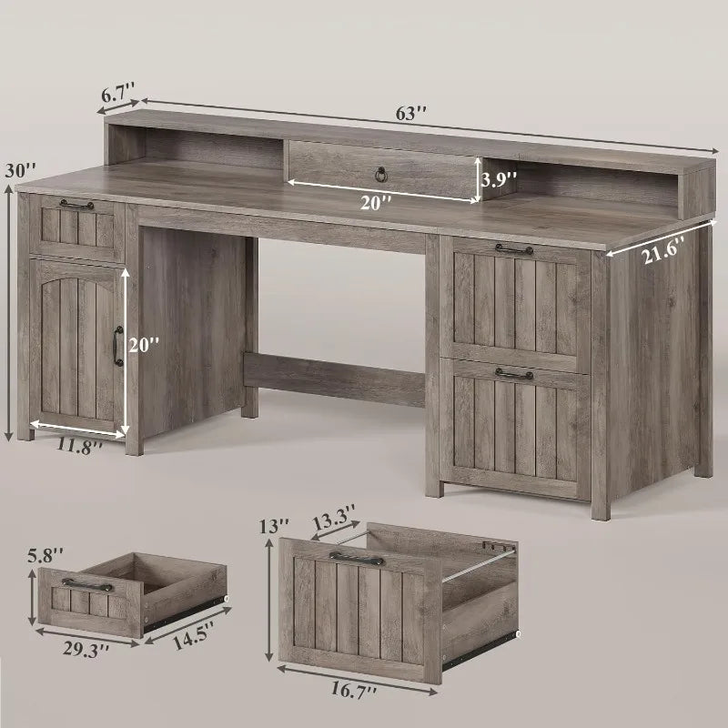 Executive Wood Computer Desk With Drawers And Storage