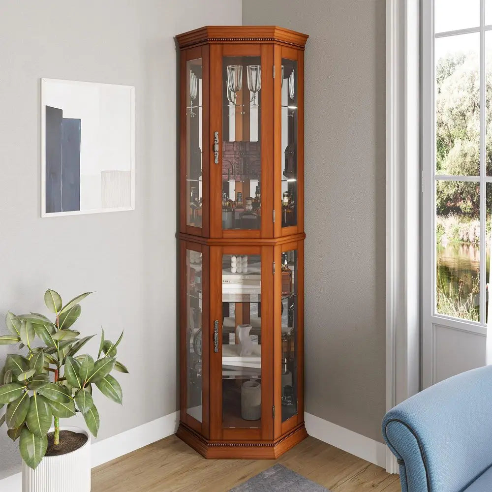 Lighted 3Side Glass Display Curio Cabinet