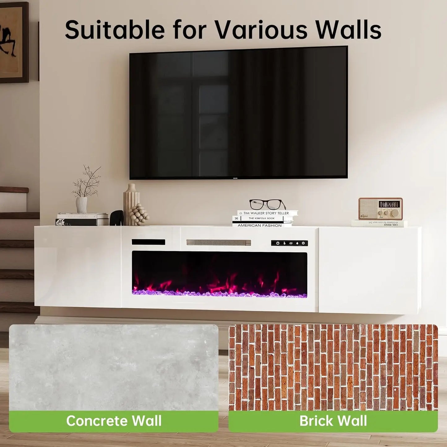 70" Floating TV Stand with 36" Electric Fireplace