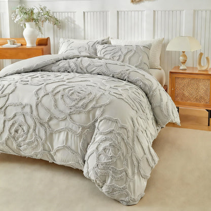 3D Rose Floral Tufted Duvet Set