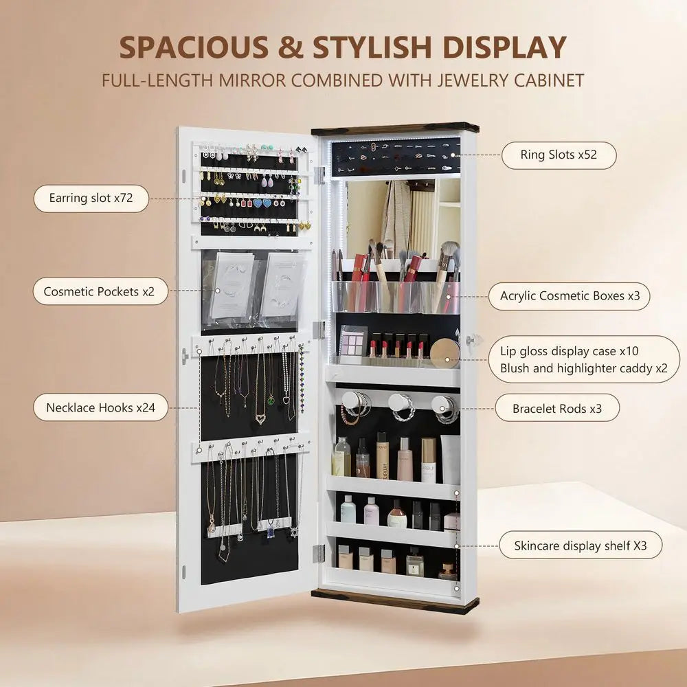 Jewelry Armoire with Full Length Mirror, Lockable