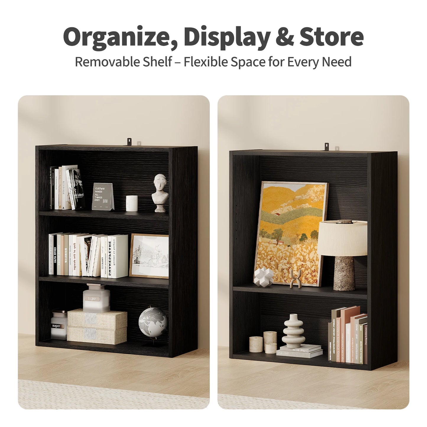 Wooden 3 Tiers Bookshelf Storage 31.5 Inch Tall
