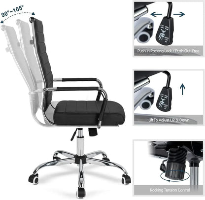 Office Chair, Ribbed Leather, Ergonomic, Adjustable