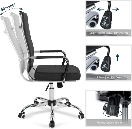 Office Chair, Ribbed Leather, Ergonomic, Adjustable