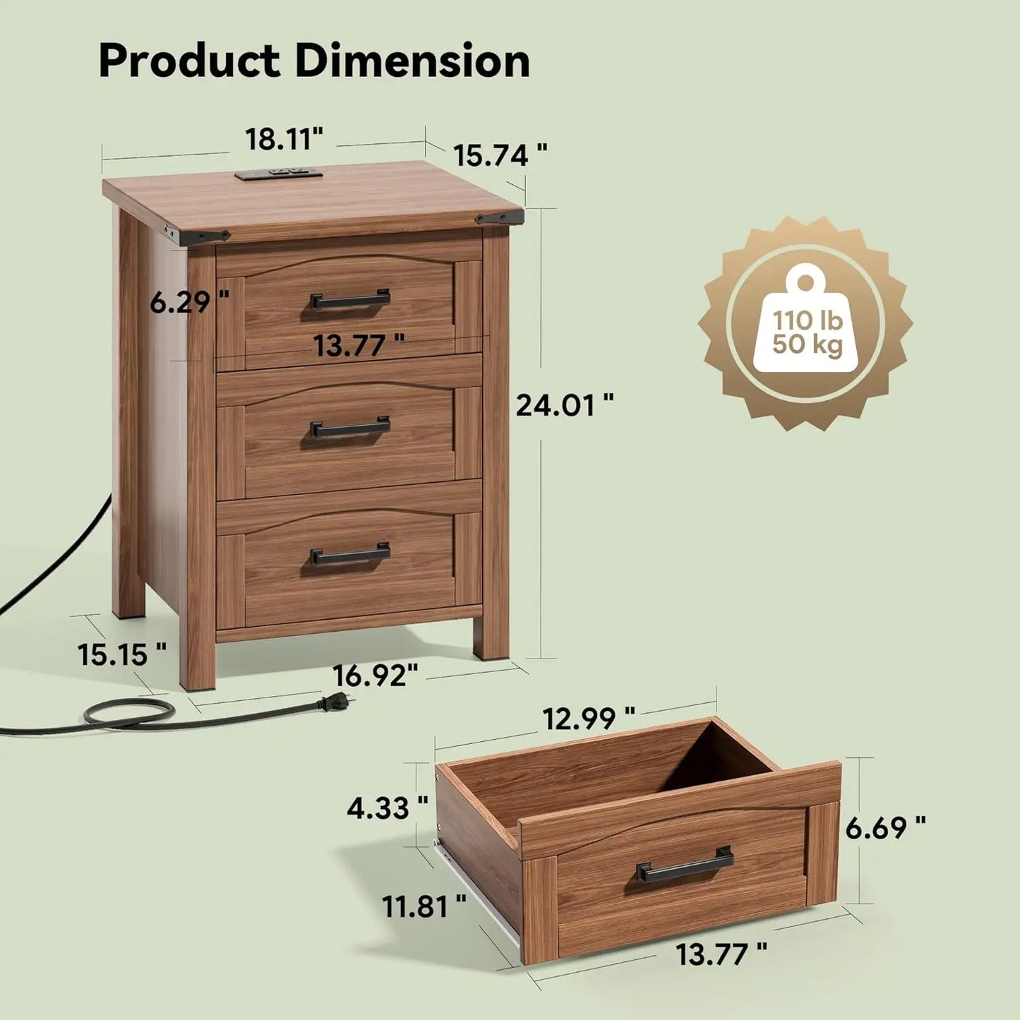 Nightstand Set of 2 with Charging Station