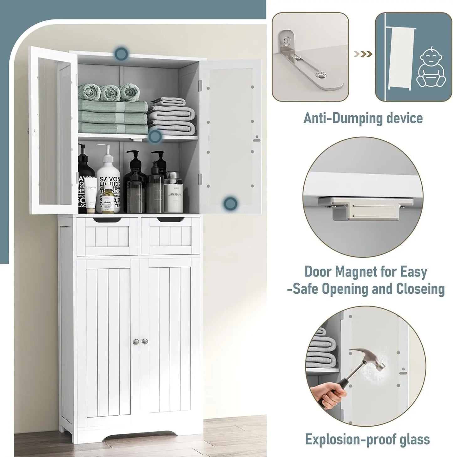 67" Tall Bathroom Storage Cabinet