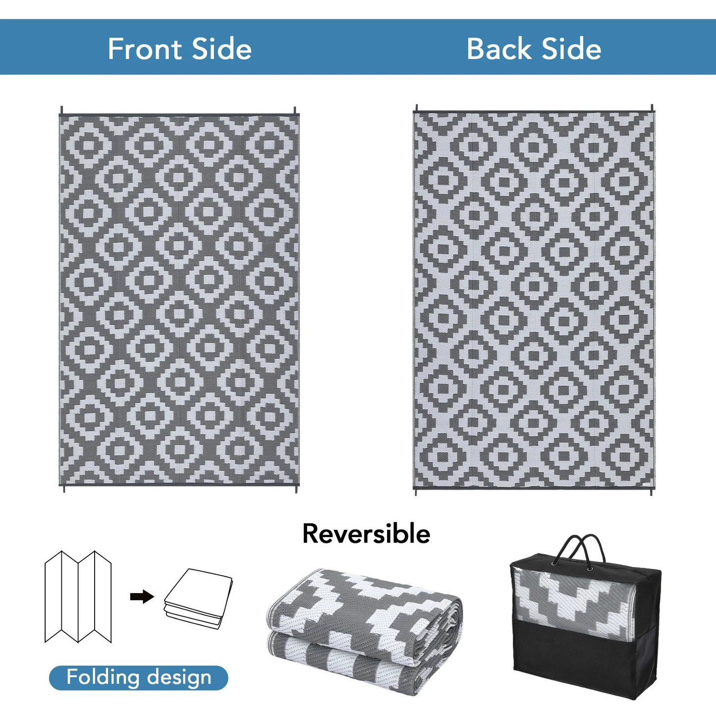 Outdoor Plastic Straw Rug, Waterproof, Reversible