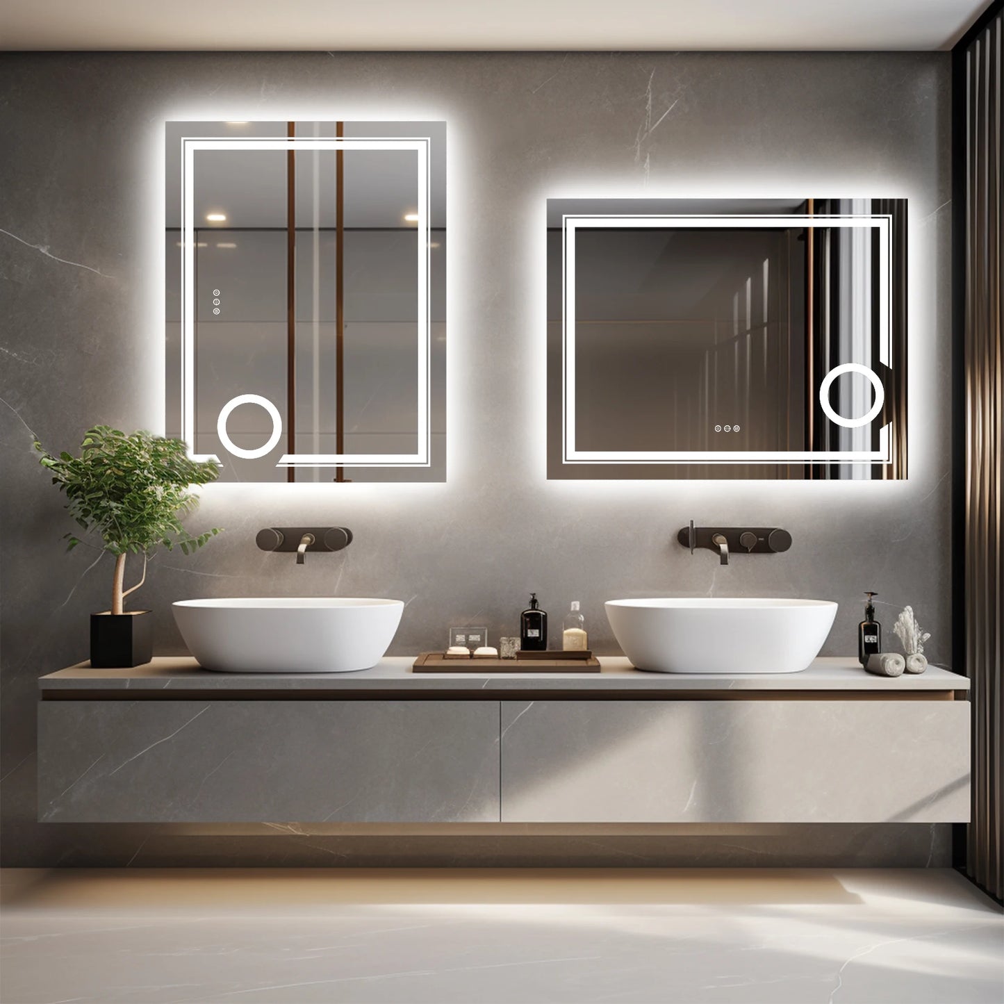 Lighted Smart Bathroom Mirror, 3X Magnifier, Anti-Fog