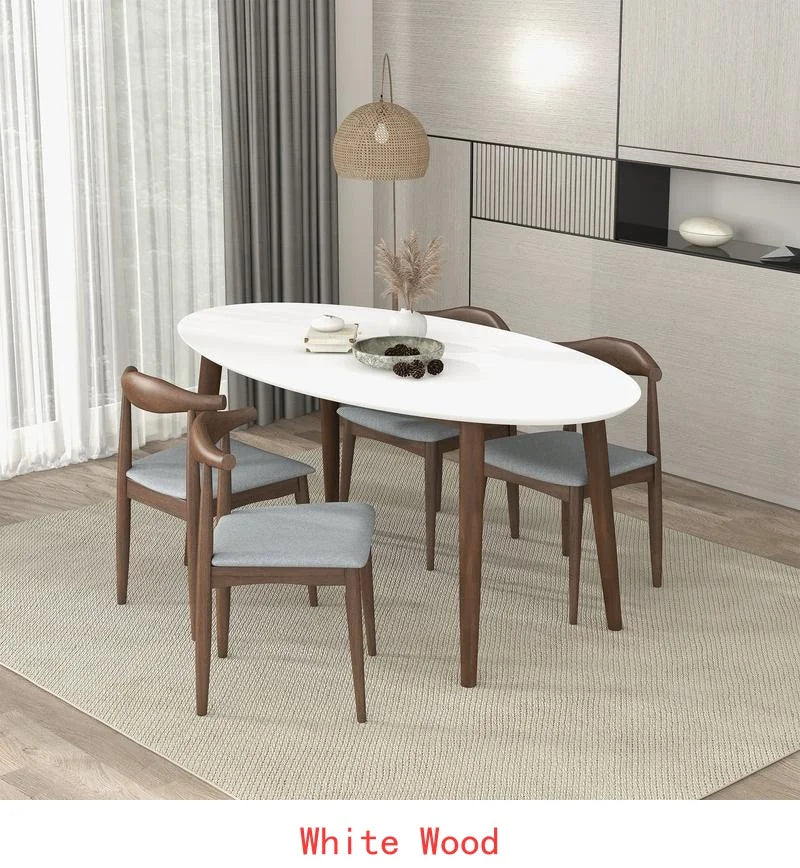 Walnut Oval Dining Table with 4 Chairs Set