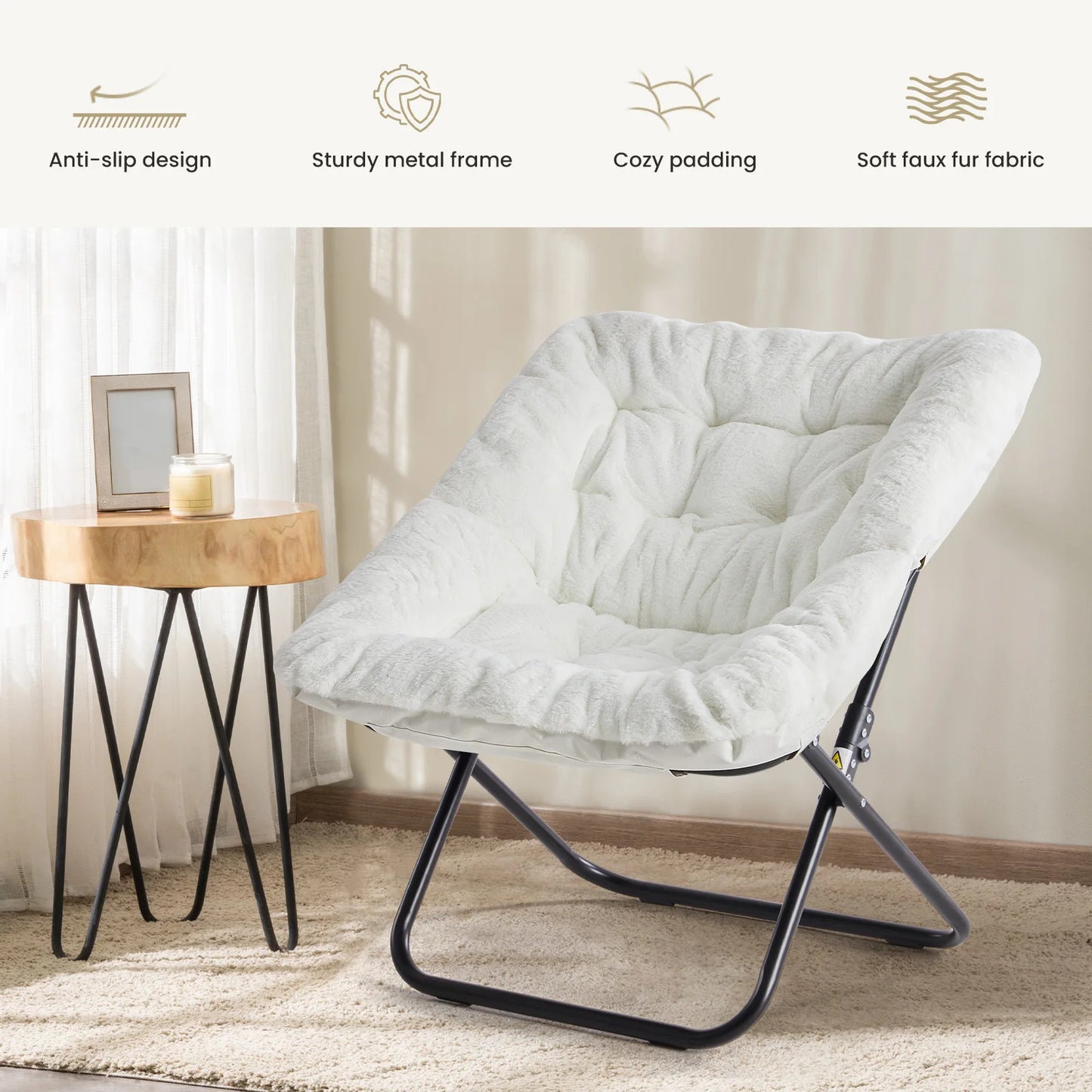 Cozy Saucer Folding Chairs Soft Faux Fur