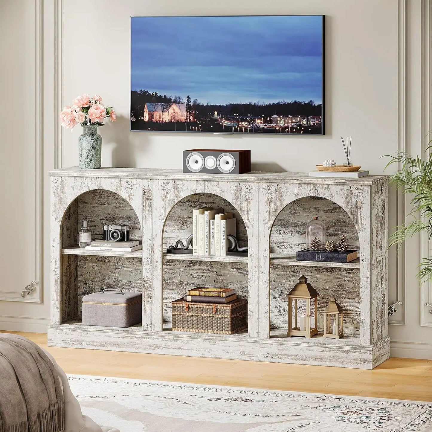 Natural Wood TV Console Storage Cabinet